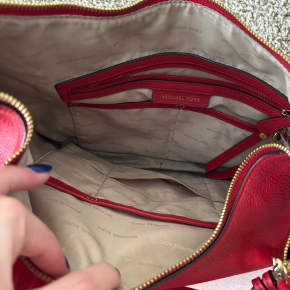 Michael Kors | Women's Red Leather Shoulder Hobo Bag - Picture 7 of 12